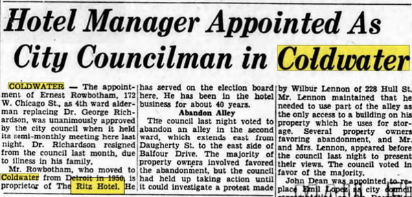 Ritz Hotel (The Ritz) - Nov 1954 Manager Gets City Council Spot